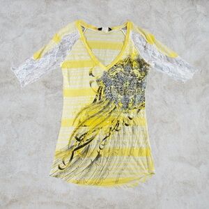 Angels & Diamonds‎ Shirt Womens Small Yellow Y2K Grunge Emo Mallgoth 2000s Cyber